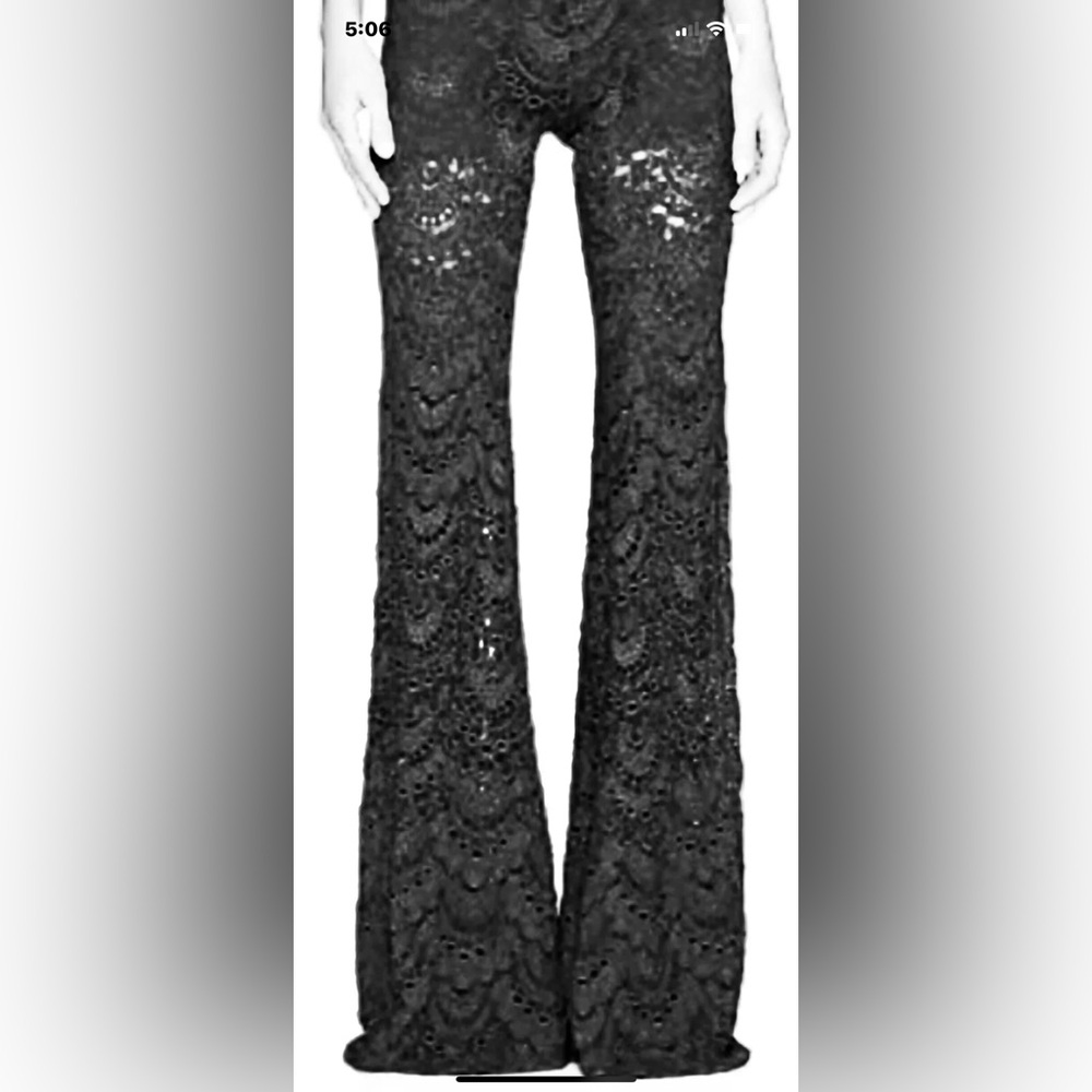 Kovet soft stretch fitted lace, bell bottom, pants w built-in short shorts.